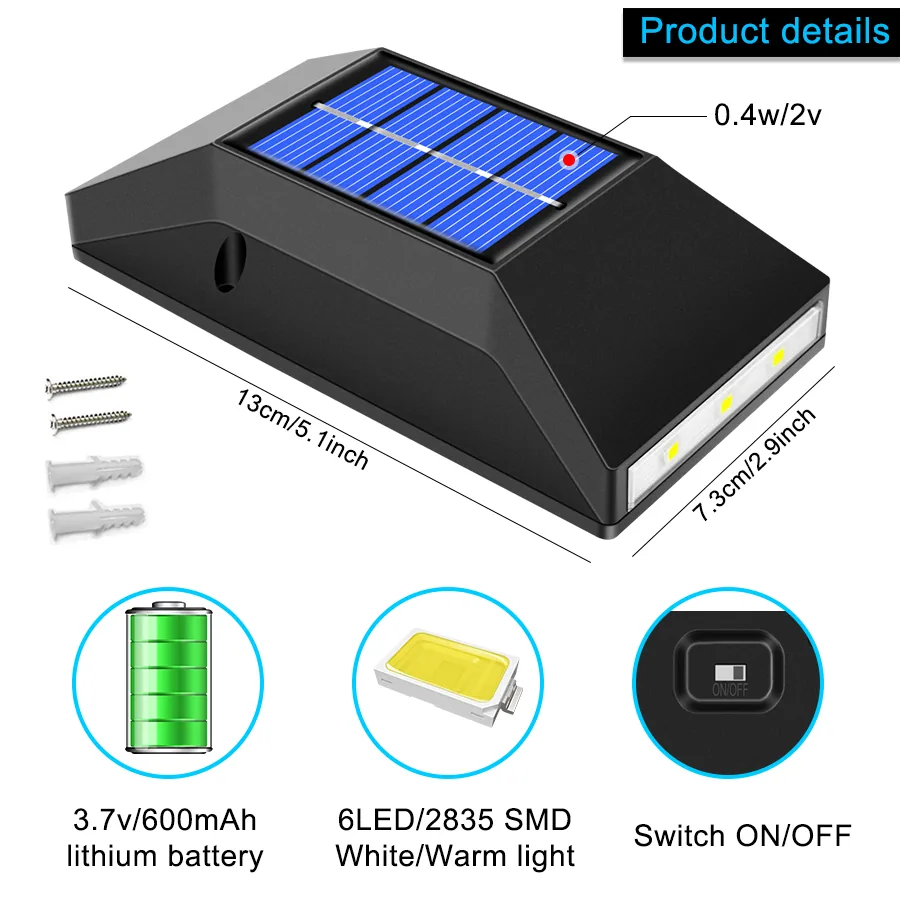 6 LEDs Solar Powered Wall Light ZH-006 — photo 4